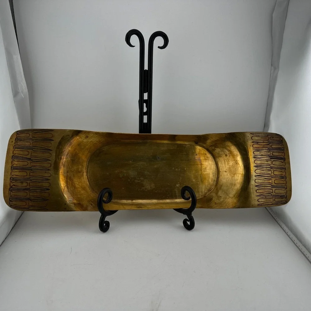 Vintage Solid Brass Long Decorative Serving Tray 14.5